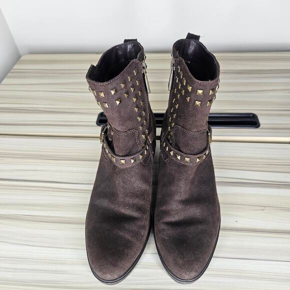 Lauren Ralph Lauren Brown Shaelynn Studded Suede Ankle Boots Size 8 - Picture 5 of 11